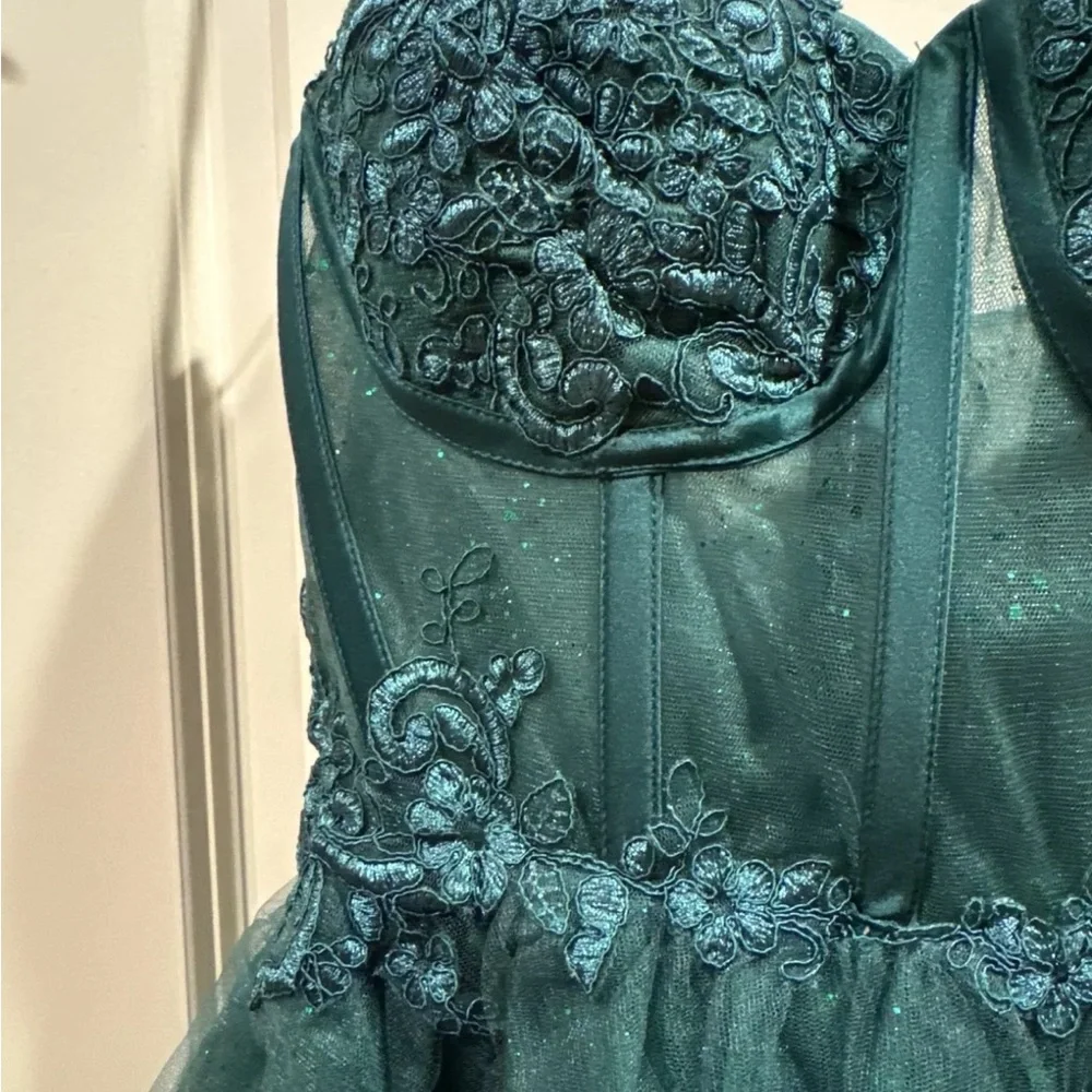 Stacees A-line Sweetheart Tulle Dress Dk Green Sz 6 (see measurement) Homecoming - Picture 4 of 15